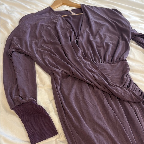 Free People Plum Riley Cupra Long Sleeve Wrap Slit Dress NWOT - Picture 7 of 7